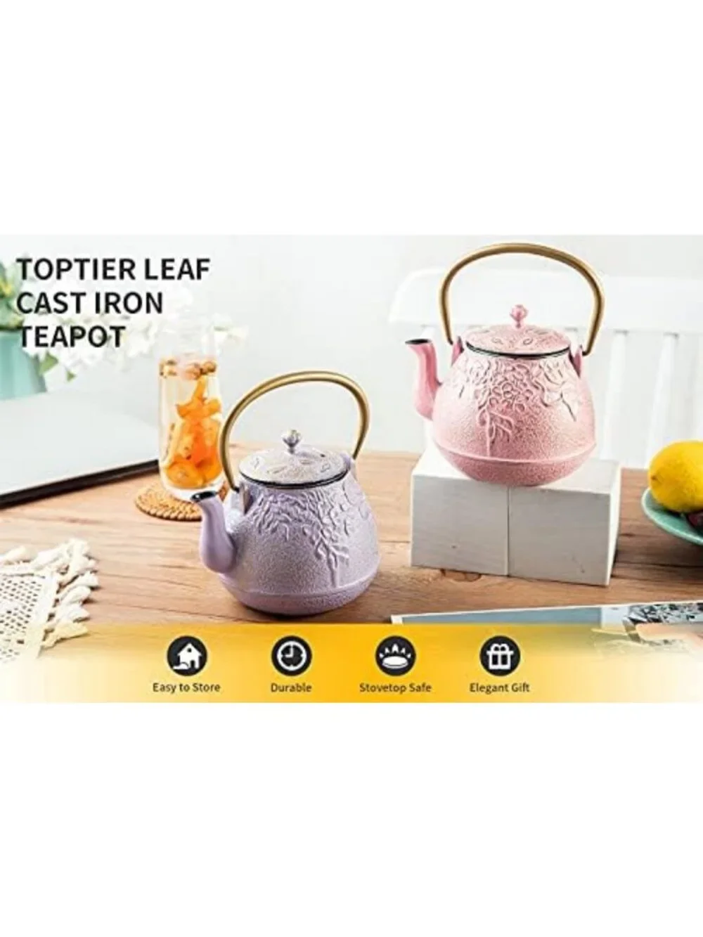 Elegant Japanese Cast Iron Teapot with Infuser, Stovetop Safe, 32oz, Blush Pink